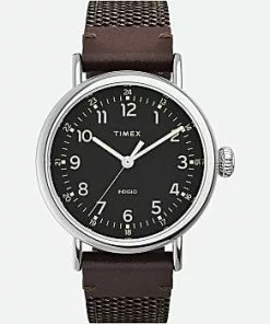Timex Standard 40mm Fabric And Leather Strap Watch (Gunmetal/Grey) Accessories