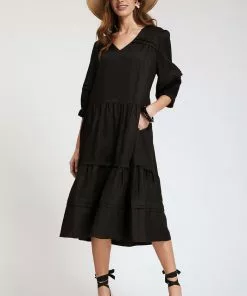 Tyler Boe Meghan Linen Midi Dress (Black)