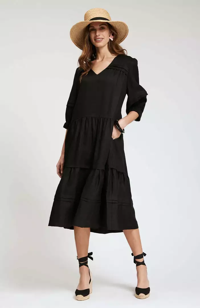 Tyler Boe Meghan Linen Midi Dress (Black) 3 Tyler Boe Meghan Linen Midi Dress (Black)