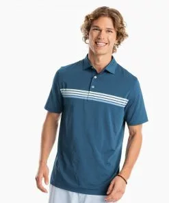Southern Tide Tops Driver Abott Striped Performance Polo (Admiral Blue)