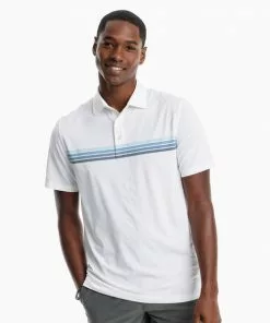 Southern Tide Tops Driver Abott Striped Performance Polo (Classic White)