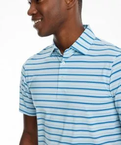 Southern Tide Breeze Basin Stripe Perforated Polo (Brisk Blue)