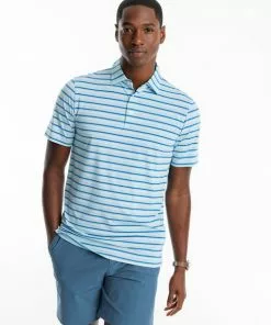 Southern Tide Breeze Basin Stripe Perforated Polo (Brisk Blue)