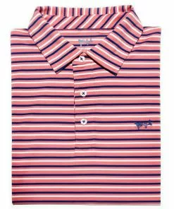 Coastal Cotton Stripe Performance Polo (Coral Indigo) Tops