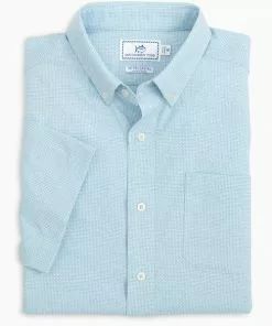 Southern Tide Tops Eastport Intercoastal Short Sleeve Button Down (Heather Sky Blue)
