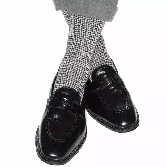 Dapper Classic Black & Ash Houndstooth Cotton Sock Accessories 3 Dapper Classic Black & Ash Houndstooth Cotton Sock Accessories