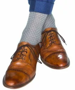 Dapper Classic Accessories Mercury Gray W/ Cream Basket Weave Fine Merino Wool Sock