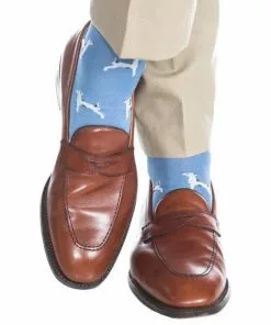 Dapper Classic Azure Blue W/ White & Brown Dog Cotton Sock