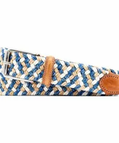 Martin Dingman Accessories Como Braided Italian Linen & Elastic Belt (Blue/Sand)