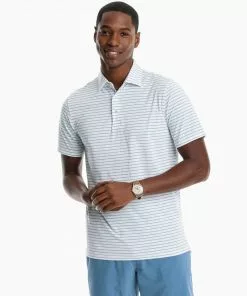 Southern Tide Breeze Dunes Striped Perforated Polo (Classic White)