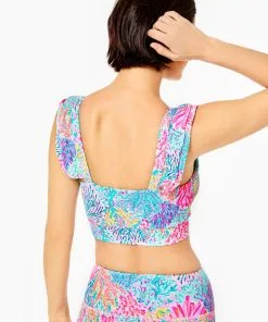 Lilly Pulitzer Sucre Ruffle Sports Bra (Splashdance) Tops