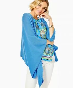Lilly Pulitzer Terri Cashmere Wrap (Heathered Blue Thistle) Outerwear