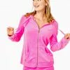 Lilly Pulitzer Larina Velour Zip-Up Hoodie (Plumeria Pink) Tops