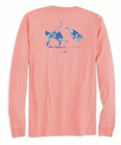 Fish Hippie Skewed Long Sleeve Tee (Coral) Tops