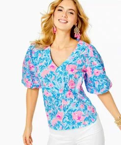 Lilly Pulitzer Tops Ivee Top (Bondi Blue My Little Peony)