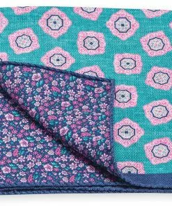 R. Hanauer Aqua Medallions & Floral Pocket Square