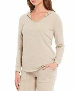 Barefoot Dreams Gifts For Her Luxe Lounge Scrunch Hoodie (Heathered Oatmeal)