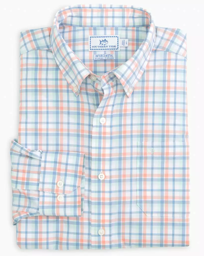 Southern Tide Hartford Plaid Intercoastal Performance Sport Shirt (Sun Baked Sand) 3 Southern Tide Hartford Plaid Intercoastal Performance Sport Shirt (Sun Baked Sand)