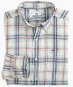 Southern Tide Stockton Plaid Intercostal Performance Sport Shirt (Heather Blue Sapphire) Tops