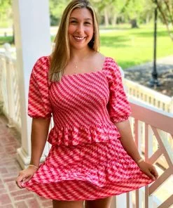 OO Boutique Smocked Top (Red Pattern) Tops