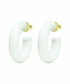 Sheila Fajl Painted Small Chantal Hoops (White) Jewelry