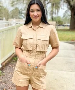 English Factory Dresses Utility Romper (Beige)