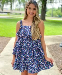 OO Boutique Smock Waist Skort (Royal Floral) Bottoms