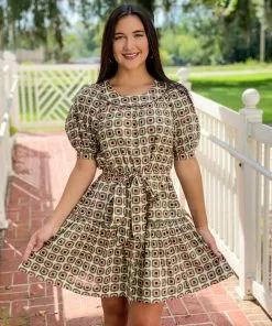 Olivia James The Label Dresses Anna Dress (Olive Mini Geo)