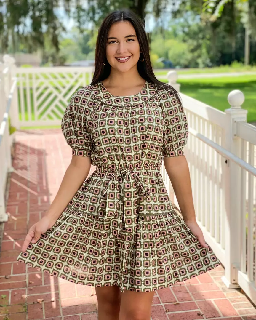 Olivia James The Label Dresses Anna Dress (Olive Mini Geo) 3 Olivia James The Label Dresses Anna Dress (Olive Mini Geo)