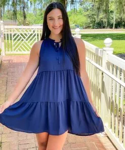 OO Boutique Tiered Halter Dress (Navy)