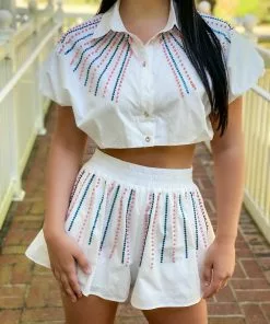 Queen Of Sparkles Bottoms Cotton Pink & Blue Pearl Swing Shorts