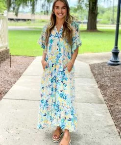 Uncle Frank Retro Midi Dress (Blue) Dresses