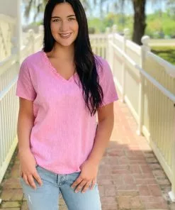 Dylan Cotton-Linen Bella Blouse (Raspberry Pink) Tops