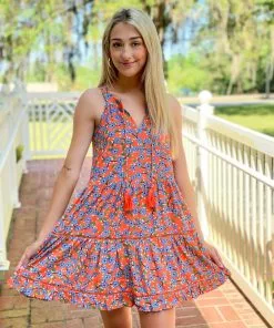 OO Boutique Dresses Trim Halter Tiered Dress (Ora Flowers)