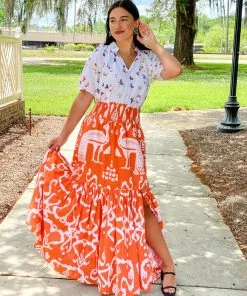 Sheridan French Bottoms Madelyn Skirt (Tangerine + White Peacock)