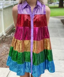 OO Boutique Rainbow Sequin Tiered Dress Dresses