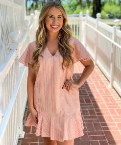 Anna Cate Veronica Dress (Blush Metallic Stripe)