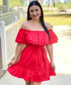 OO Boutique Convertible Neckline Mini Dress (Red) Dresses