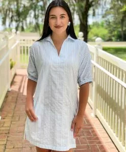 Emily Mccarthy Poppy Dress (Metallic Blue Stripe)