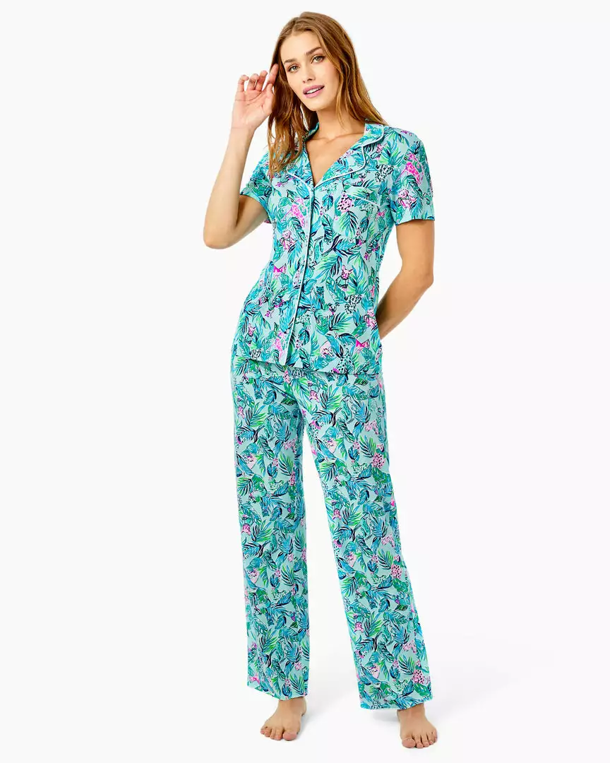 Lilly Pulitzer PJ Knit SS Button Up Top (Barking Up The Palm Tree) 3 Lilly Pulitzer PJ Knit SS Button Up Top (Barking Up The Palm Tree)