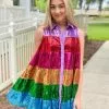 OO Boutique Rainbow Sequin Tiered Dress Dresses