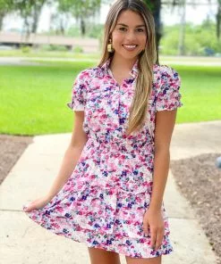 OO Boutique Dresses Cinch Mini Dress (Pink Floral)