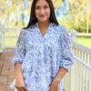 Joy Joy Tiered Blouse (Blue Roses) Tops