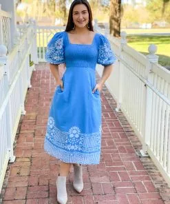 Olivia James The Label Bridget Midi Dress (Garden Gate Sky)