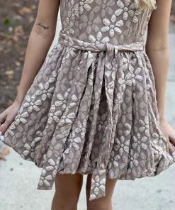 TCEC Stretch Jacquard Dress (Taupe)