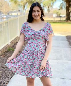 OO Boutique Ruched Front Tier Dress (Poppies) Dresses