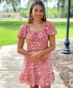 Joy Joy Dresses Bustier Dress (Red Flowers)