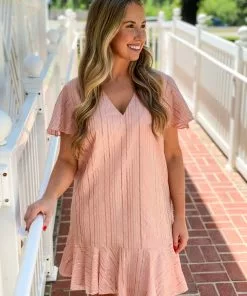 Anna Cate Veronica Dress (Blush Metallic Stripe)
