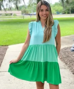 Jade Dresses Ruffles Tiered Dress (Green Combo)