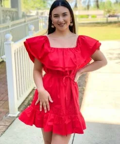 OO Boutique Convertible Neckline Mini Dress (Red) Dresses